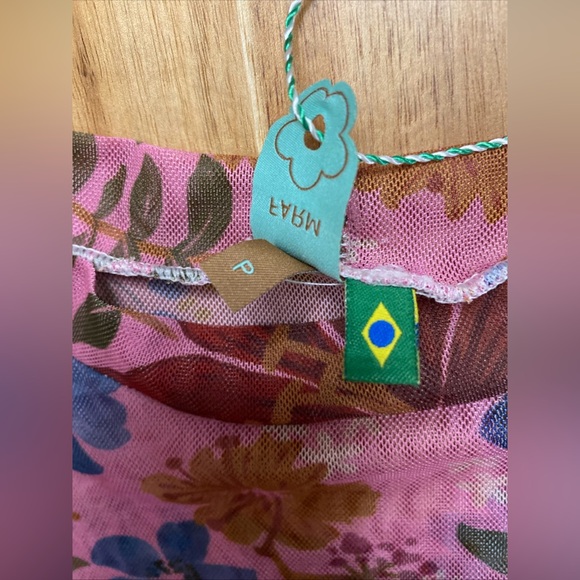 Farm Rio Top Small Womens Floral Tropical Garden Mesh Long Sleeve Mock Neck XS P - Picture 3 of 9